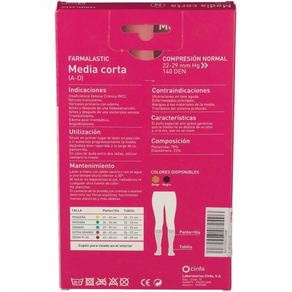 media corta a d compresion normal farmalastic negra t extra grande