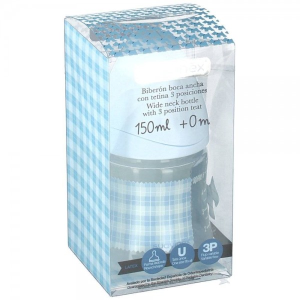 suavinex biberon azul boca ancha tetina 3 posiciones 150 ml