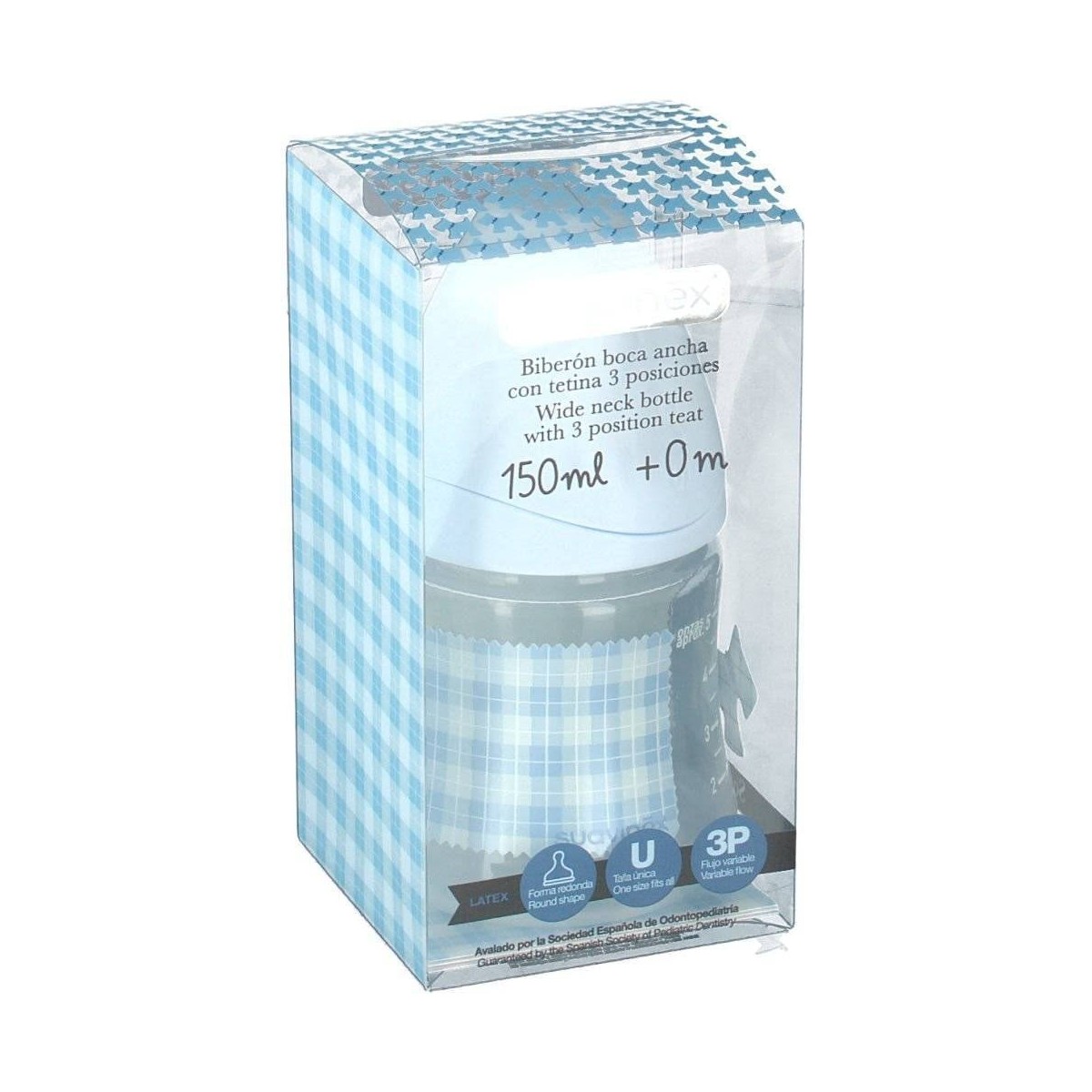 suavinex biberon azul boca ancha tetina 3 posiciones 150 ml