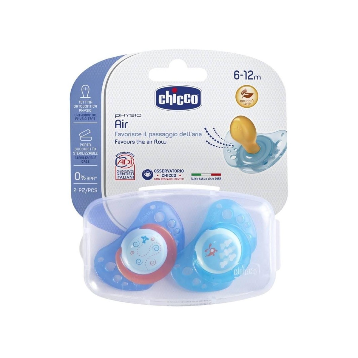 chicco chupete caucho azul physio air 6 12 m 2