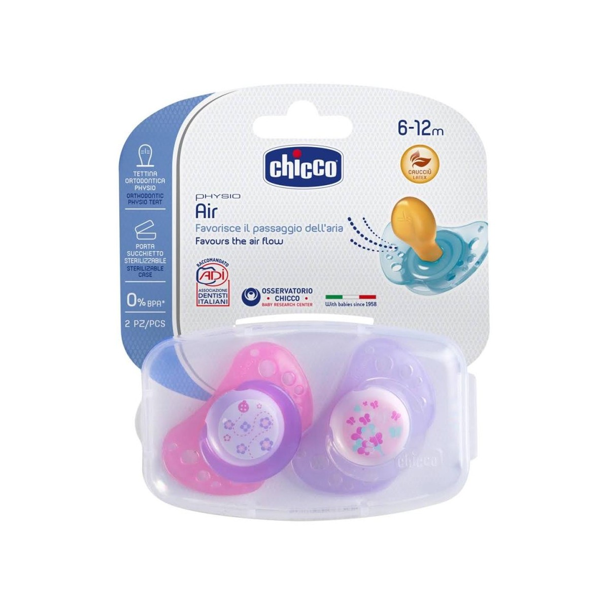 chicco chupete caucho rosa physio air 6 12 m 2